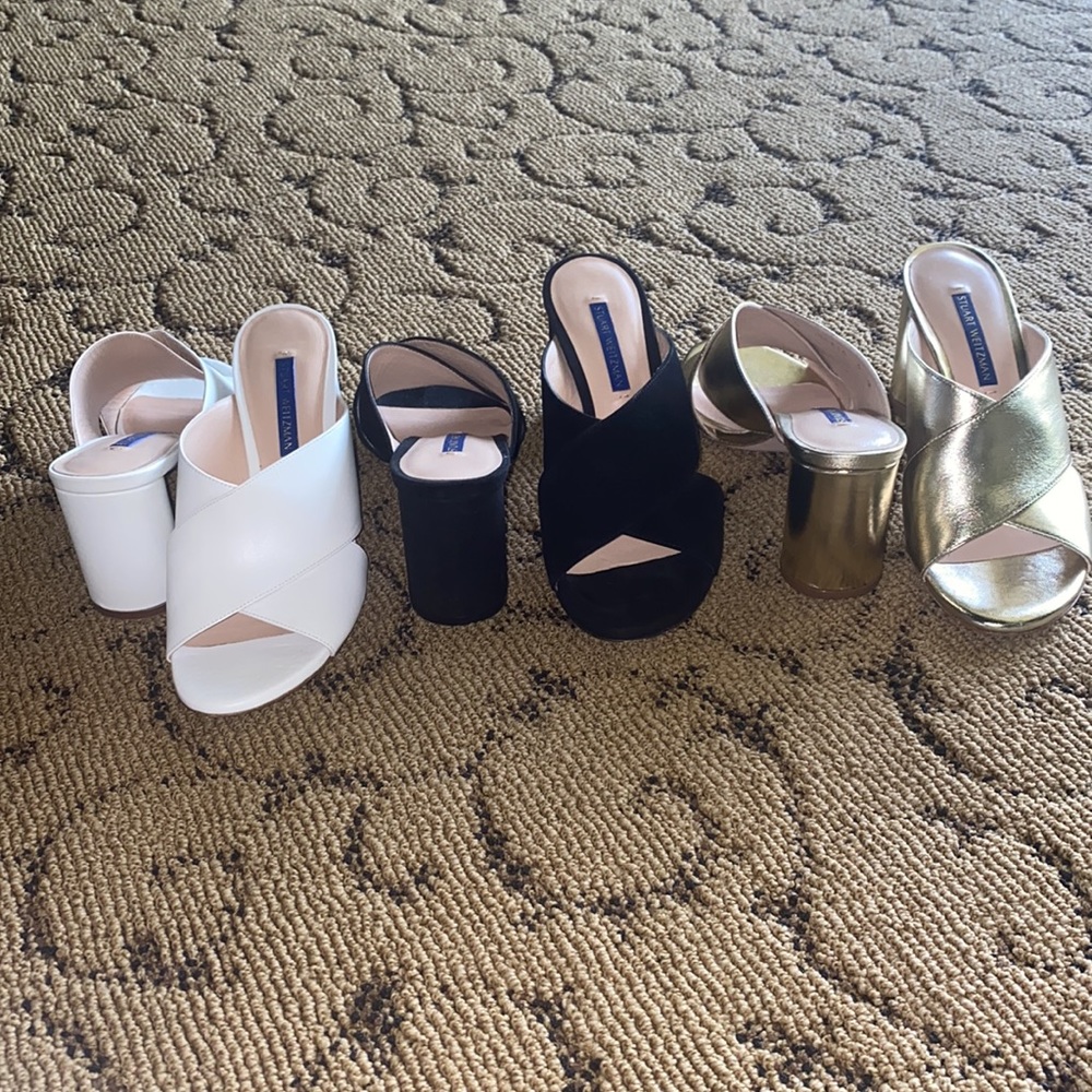 STUART WEITZMAN SALEEEE 6.5 Mule Heel GOLD BLACK AND WHITE ALL FOR ONE PRICE!!!!